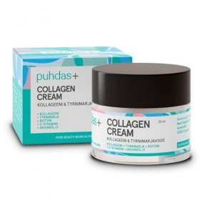 puhdas+ Crème au collagène pour le visage - 50 ml - Haute dose - Avec collagène hydrolysé et vitamine C - Avec argousier, bio