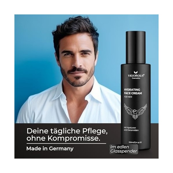 VIGOROUS® Crème visage pour homme 100 ml Crème hydratante pour le visage comme crème de jour et de nuit - Soin du visage anti