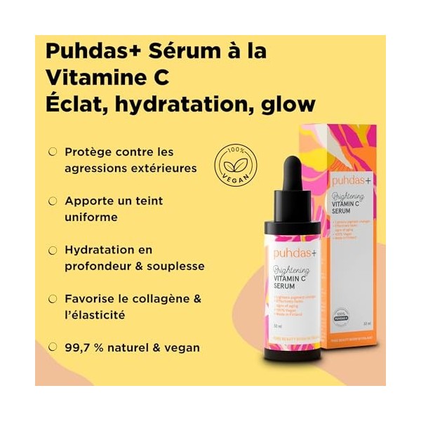 puhdas+ Sérum vitamine C [30 ml] Sérum éclaircissant puissant à la vitamine C pour la peau, 99,7 % naturel et 100 % végan, fa