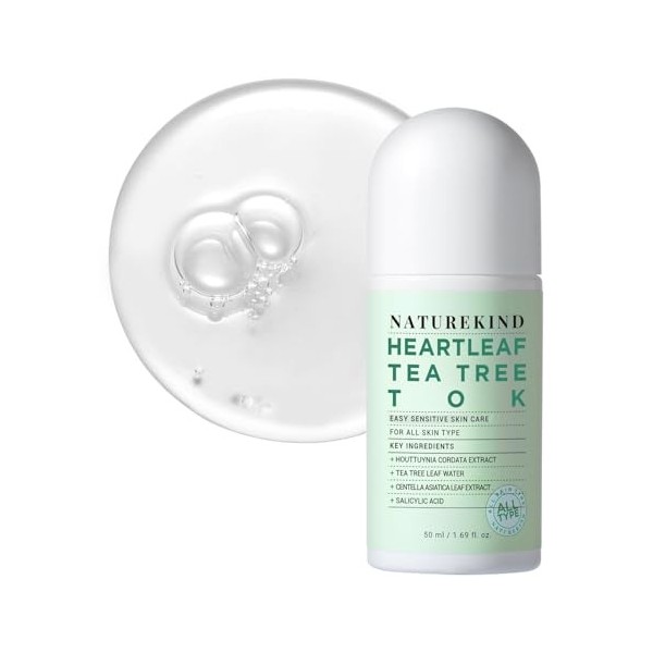NATUREKIND Heartleaf Tea Tree Tok, Sérum tonique apaisant, Centella Asiatica, Soin visage coréen pour pores, Nourrissant et a