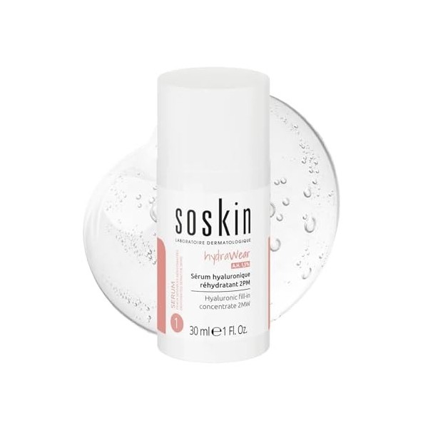 Soskin - Sérum Acide Hyaluronique Réhydratant - Hydratation Intense et Confort Immédiat - Lisse et Repulpe l’Apparence de la