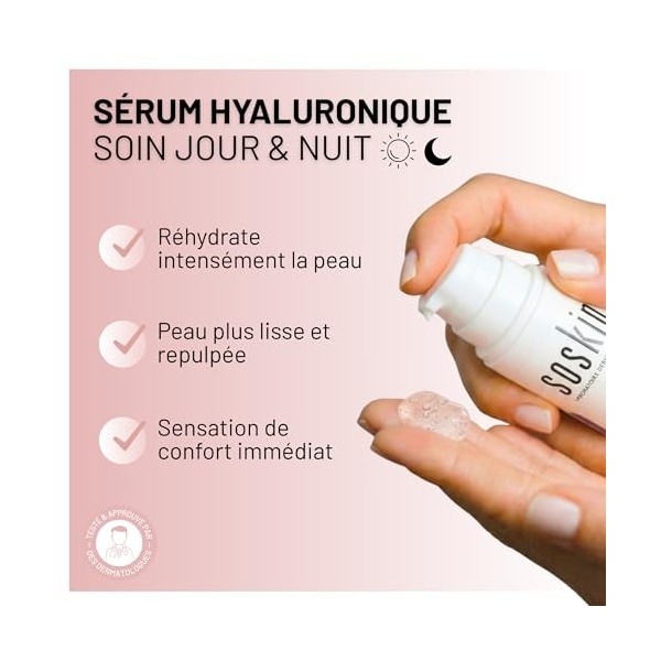 Soskin - Sérum Acide Hyaluronique Réhydratant - Hydratation Intense et Confort Immédiat - Lisse et Repulpe l’Apparence de la