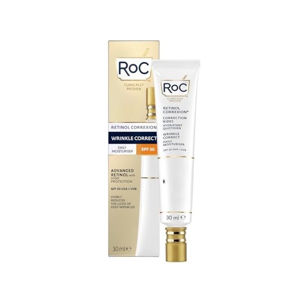 RoC Retinol Correxion Wrinkle Correct SPF 30 – Crème Hydratante Visage avec Filtre Solaire | Soin de Jour Anti-Rides à la Vit