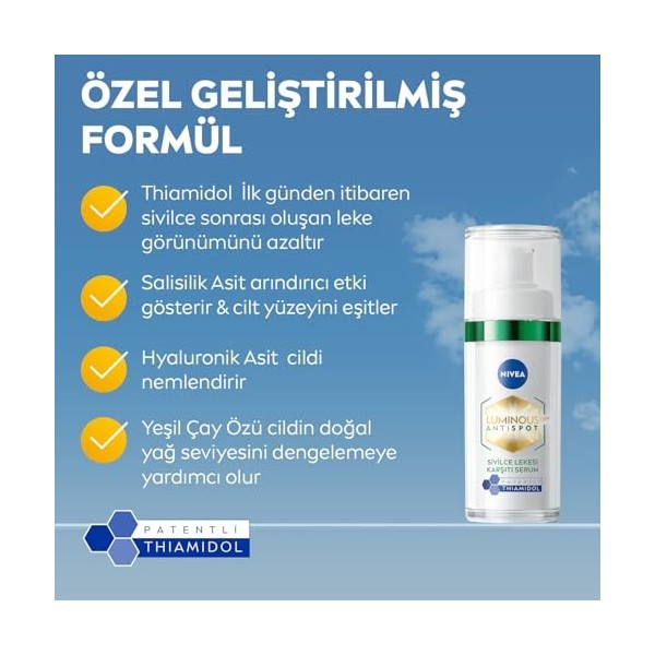 NIVEA Luminous630 Sérum anti-taches post-acné 30 ml – Correcteur avancé de taches sombres pour les taches post-lémish, traite