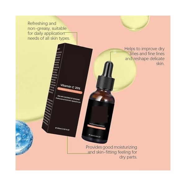 Sérum Visage - Éclaircit le Teint, Restaure Léclat, Améliore la Fermeté, Hydrate et Allège 4pcs