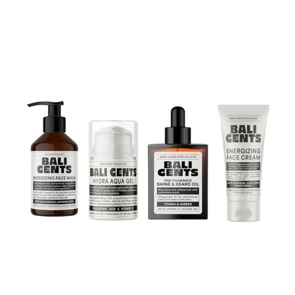 Bali Gents Skincare Kit de 4 soins du visage pour homme avec soin du visage, crème pour le visage, Hydra Aqua Gel & Huile de 