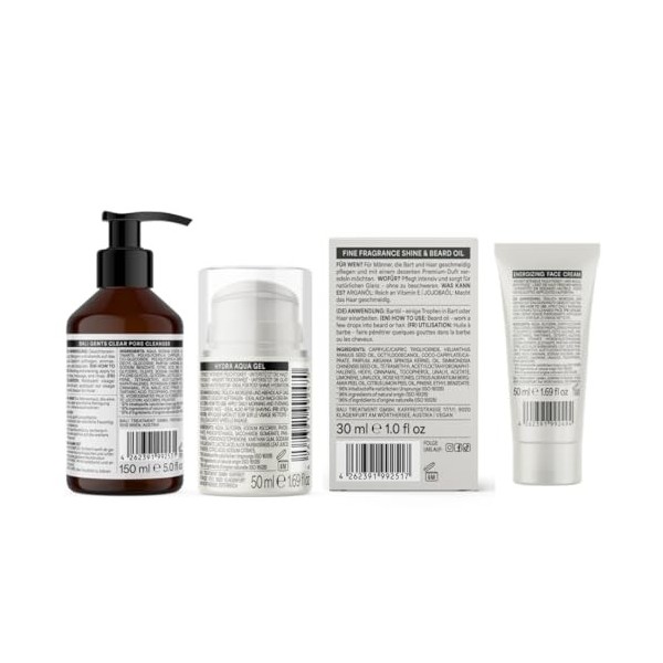 Bali Gents Skincare Kit de 4 soins du visage pour homme avec soin du visage, crème pour le visage, Hydra Aqua Gel & Huile de 