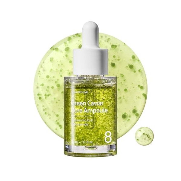 TOSOWOONG Ampoule à pores de caviar vert avec minimisateur de pores au niacinamide au caviar vert de 2500 ppm, 33ml, 1,11 fl.