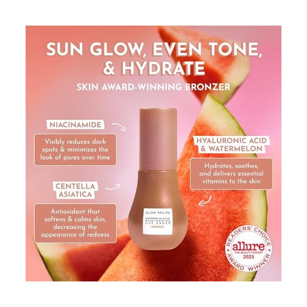 Glow Recipe Hue Drops – Mini sérum teinté pour le visage – Gouttes bronzantes pour éclaircir et hydrater – Apprêt de maquilla...