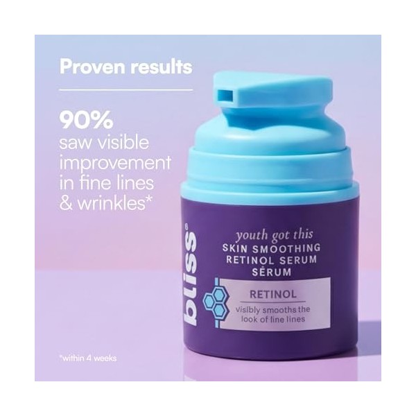 bliss Sérum lissant avancé pour la peau Youth Got This and Pure Retinol Formule cliniquement prouvée Propre Sans parfum Sans ...