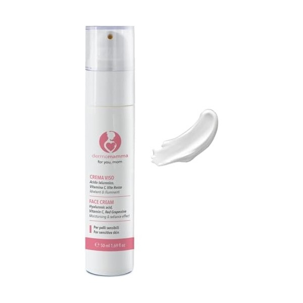 DERMOMAMMA | Crème Visage à lAcide Hyaluronique, Vitamine C, Hydratation Profonde, Ralentit le Vieillissement, Peau Plus Lum