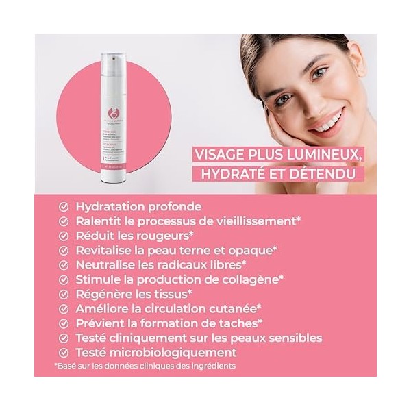 DERMOMAMMA | Crème Visage à lAcide Hyaluronique, Vitamine C, Hydratation Profonde, Ralentit le Vieillissement, Peau Plus Lum
