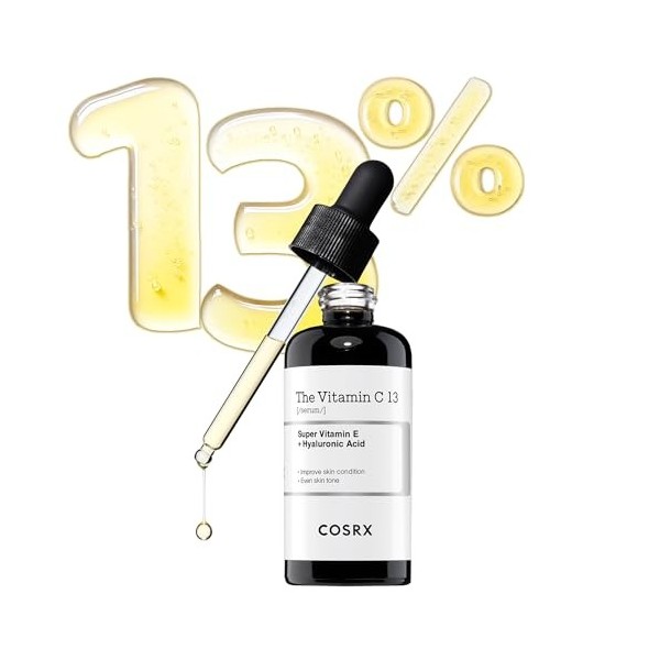 COSRX Pure Vitamin C 13% Serum avec vitamine E et acide hyaluronique, sérum visage brillant et hydratant pour les lignes fine