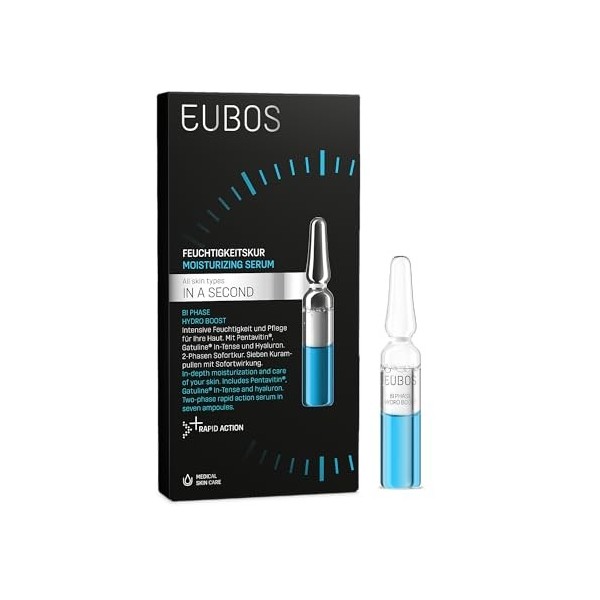 EUBOS En une seconde | Bi Phase Hydro Boost Cure hydratante | Pour tous les types de peau | En cas de stress et de sécheresse