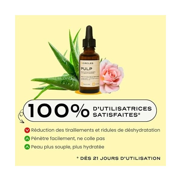 Circles PULP Sérum Visage Hydratant & Repulpant avec Acide Hyaluronique, Collagène Végétal, Aloe Vera & Eau Florale de Rose B...