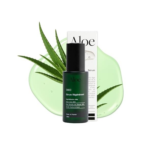 Sérum Régénérant Aloe Paris 30 ml – Sérum régénérant à l’Aloe Vera Bio et Eau Florale de Bleuet Bio – Nourrit, illumine et ré