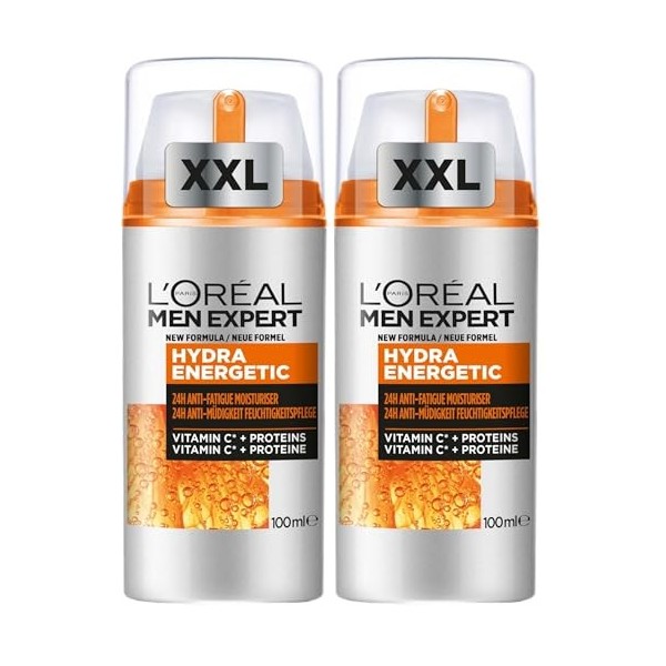 LOréal Men Expert - Soin Hydratant Anti-Fatigue 24H XXL pour Homme - Hydrate & Illumine - Concentré en Vitamine C Pure 10% -
