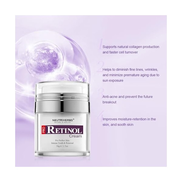 Neutriherbs Retinol Cream for Face,Night Facial Moisturizer Rich Vitamin A,Reduce Fine Lines and Smooth Wrinkles, Anti Aging ...