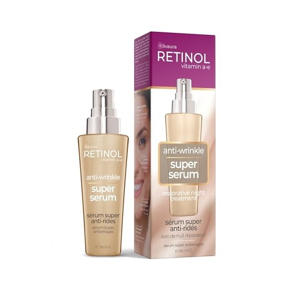 LIVAURA Sérum Super Rétinol 6X – Formule intensive accélère le renouvellement de la peau pendant le sommeil – Cible ridules, 