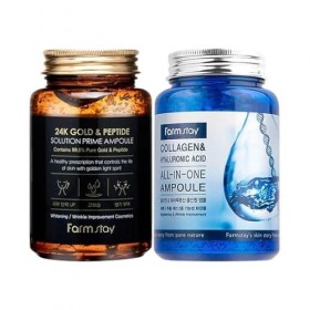 [Farmstay] 24K Gold Prime Ampoule + Collagen Hyaluronic Ampoule Meilleur kit dampoules Or 24 K Peptide Solution Prime Ampou
