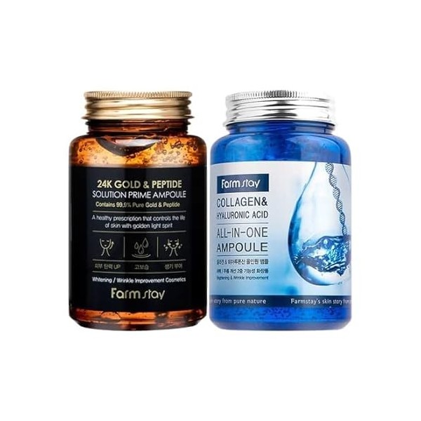 [Farmstay] 24K Gold Prime Ampoule + Collagen Hyaluronic Ampoule Meilleur kit dampoules Or 24 K Peptide Solution Prime Ampou