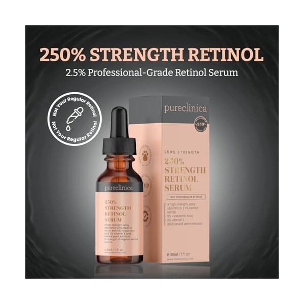 Sérum 250% Rétinol 2,5% AH 5% & Vitamine E 2% – 30ml / 1 fl oz