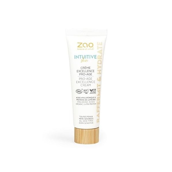 Zao Crème Visage Excellence Pro-Age, Acide Hyaluronique et Protéine de Lupin Bio, Anti-Âge Raffermissant, Tous Types de Peaux