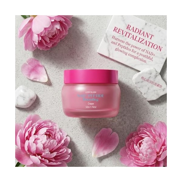 Crème Visage NAD+ aux Peptides, Crème Anti-Âge Hydratante à l’Acide Hyaluronique, Soin Lissant Anti-Rides pour Peau Sèche et ...