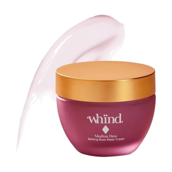WHIND Medina Dew Crème hydratante pour le visage à leau de rose et à lacide hyaluronique – Hydratant doux et léger pour une
