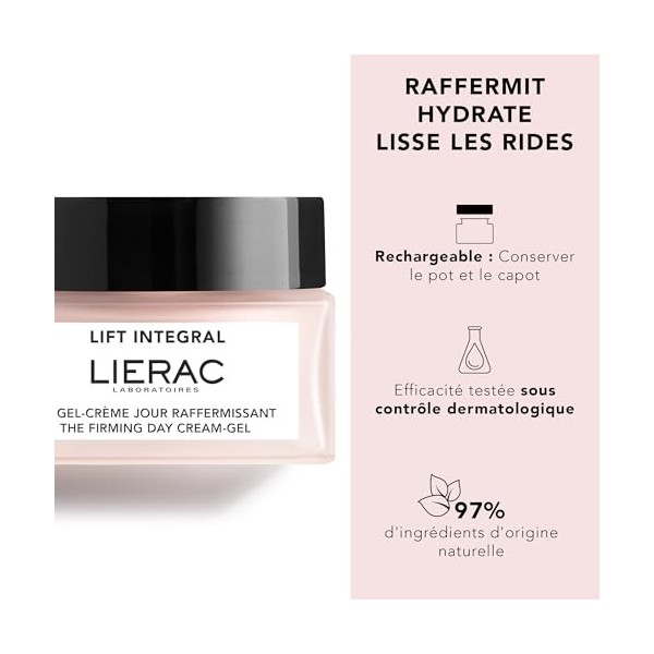 Lierac - Lift Intégral - Gel-Crème de Jour Raffermissant - Acide Hyaluronique & Tulipe Noire - Soin Visage Anti-Rides, Hydrat