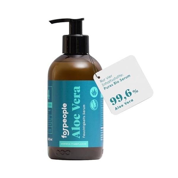 forpeople Sérum pour le visage bio à laloe vera 300 ml - Gel hydratant pour hommes et femmes - Cosmétique 100 % naturel pour