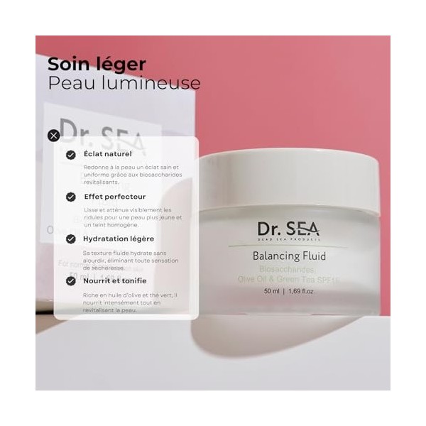 DR. SEA - Fluide Hydratant Équilibrant à l’Huile d’Olive & Thé Vert - Peaux Normales à Mixtes - Hydratation, Éclat et Anti-Âg