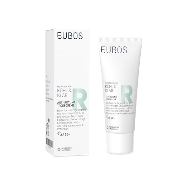 EUBOS | FRAIS & NET | Crème de Jour Anti-Rougeurs SPF 50+ – Soin Vegan Rosacée & Couperose | aux Pigments Verts & Phyto-Compl