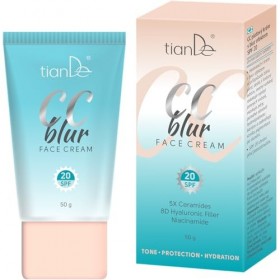 TianDe CC Blur Crème visage SPF 20, effet estompant, niacinamide, 5 céramides, acide hyaluronique 8D, 50 g