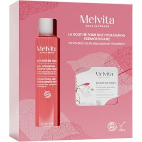 Melvita - Coffret Source de Roses - Eau Extraordinaire et Crème Visage - Hydratation Efficace, Peaux Déshydratées et Sensible