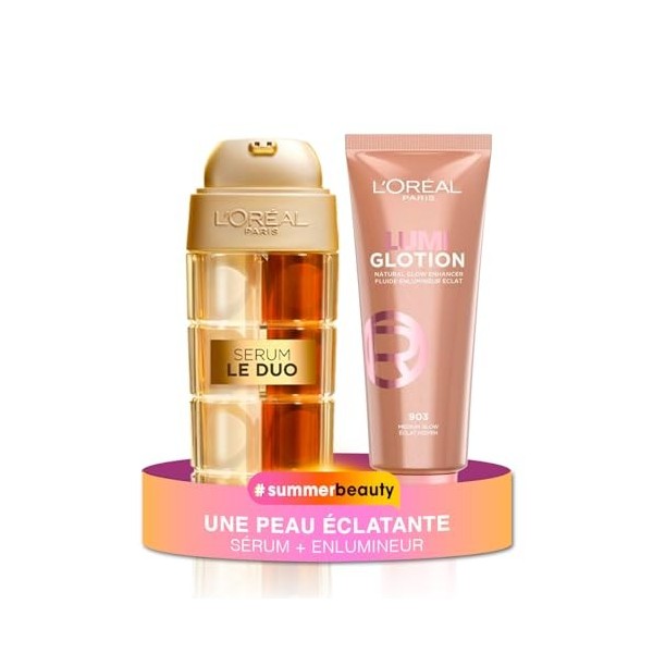 Duo Peau Éclatante– L’Oréal Paris – Sérum Age Perfect Le Duo + Fluide Enlumineur Lumi Glotion Teinte 903 - Rides Lissées & Te