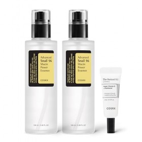 COSRX Snail 96% Mucin Power Essence 2ea & Retinol 0,1% Cream Mini Échantillon 1ea, Kit de démarrage pour la peau en verre, Ex