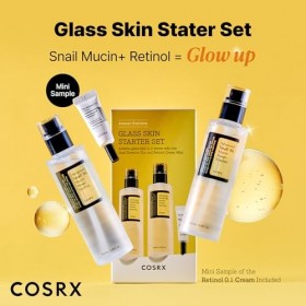 COSRX Snail 96% Mucin Power Essence 2ea & Retinol 0,1% Cream Mini Échantillon 1ea, Kit de démarrage pour la peau en verre, Ex
