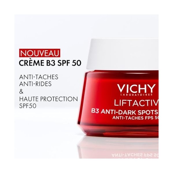 Vichy, Liftactiv, Crème de Jour Anti-Taches B3, SPF50, Protège & Unifie, Enrichie en Niacinamide, Pour Tous Types de Peau, 50