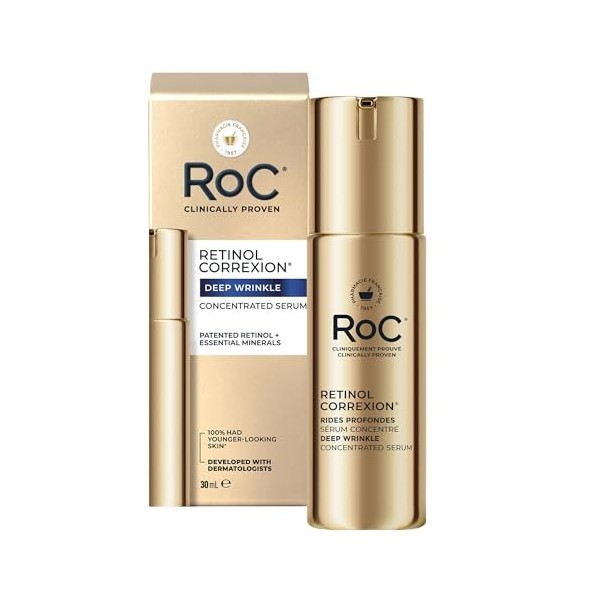 RoC Retinol Correxion Sérum concentré pour rides profondes | Soin de la peau à lacide ascorbique, cible les ridules et les r