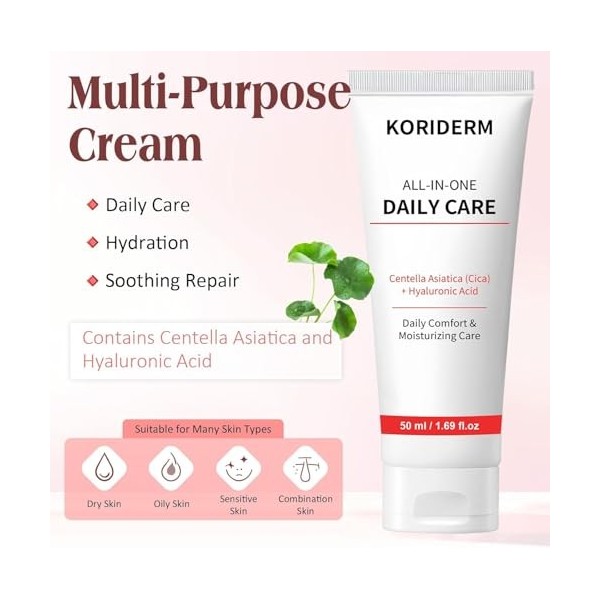 Crème hydratante pour le visage, Koriderm Time Reverse Cream All-in-One, acide hyaluronique, soin de la peau pour un confort 