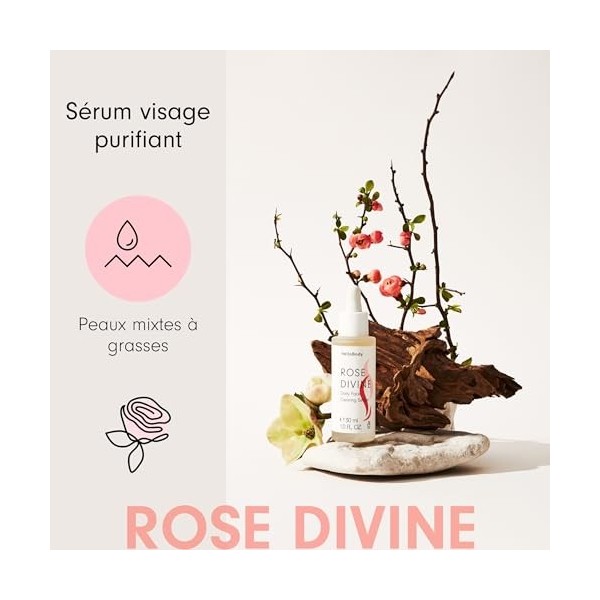 HelloBody Rose Divine clarifiant Serum visage 30ml – Serum contre les impuretés avec de leau de rose, de lacide glycolique C...