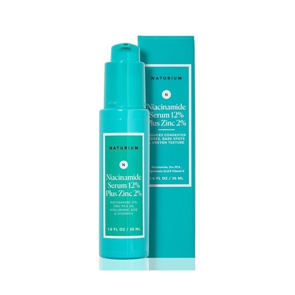 Naturium Sérum de niacinamide 12 % plus zinc 2 % 30 ml - Purifie et affine le teint - Avec niacinamide hautement concentré 