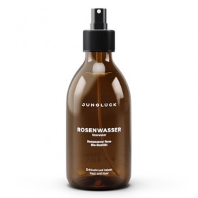 junglück - Eau de rose vegan - flacon en verre brun - soin nettoyant pour visage/peau à base deau de rose distillée - nature