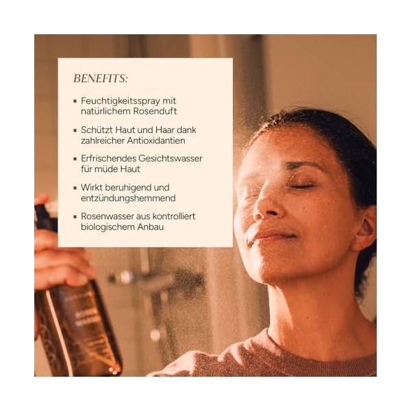 junglück - Eau de rose vegan - flacon en verre brun - soin nettoyant pour visage/peau à base deau de rose distillée - nature