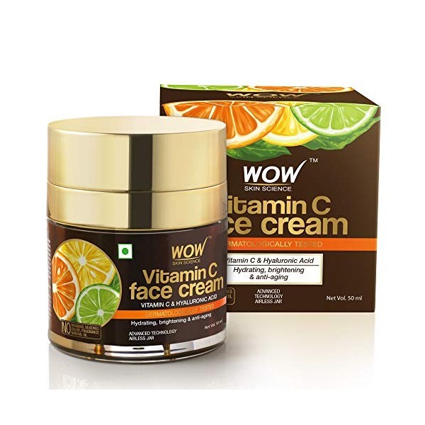 WOW Skin Science Crème pour le visage à la vitamine C pour une peau radieuse - Sans huile, Absorption rapide - Pour tous les 