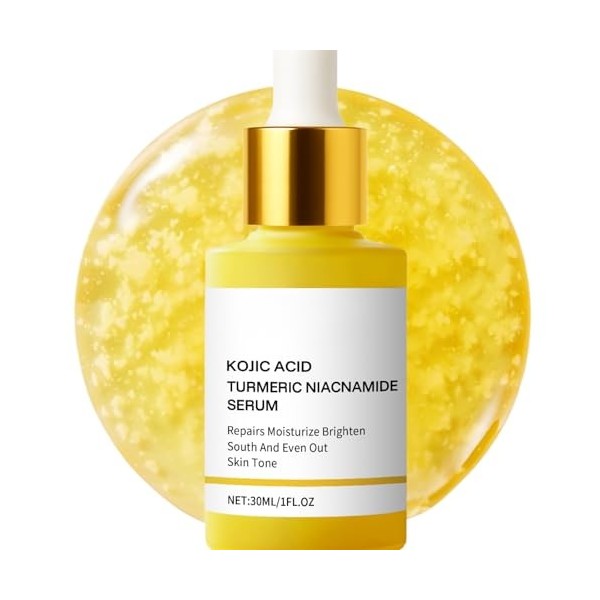 Sérum visage à l’acide kojique, niacinamide et curcuma, correcteur de taches, sérum éclaircissant, booster d’éclat, hydratant...