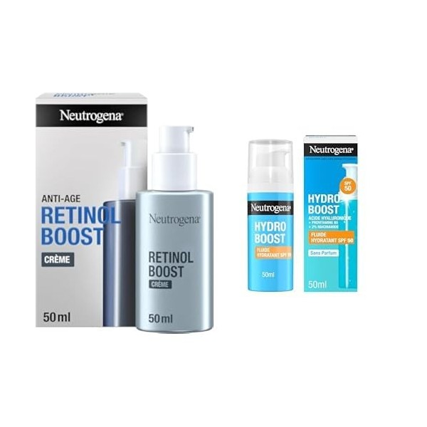 Neutrogena, Crème Anti-Âge Retinol Boost pour Combattre les Signes Visibles de lÂge – enrichie en Rétinol + Fluide Hydratant