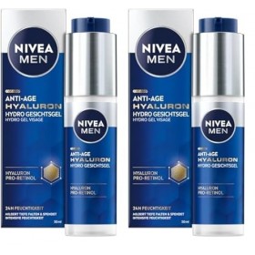 NIVEA MEN Gel anti-âge Hyaluron Hydro pour le visage rafraîchissant à lacide hyaluronique et au pro-rétinol, gel à absorptio