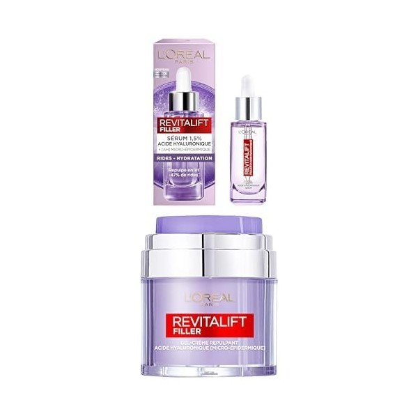 Routine Anti-Rides Repulpante LOréal Paris - Sérum Anti-Rides & Anti-Âge – 1.5% Acide Hyaluronique Pur 30 ml et Gel-Crème Re